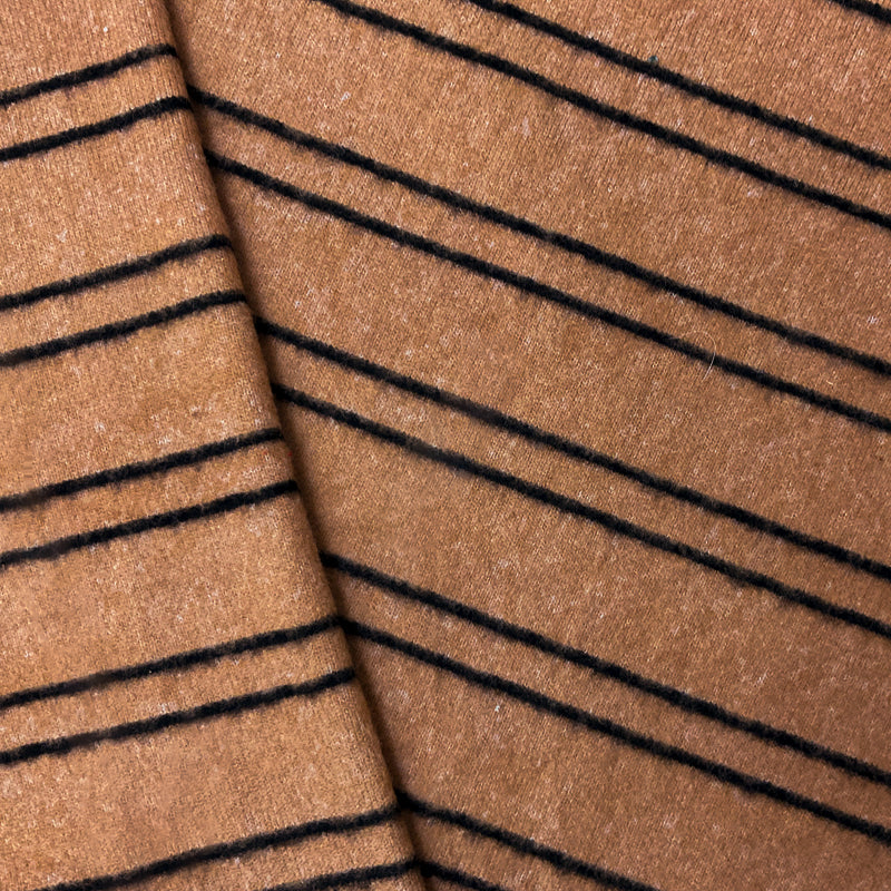 Brown-Black Cotton Stripe Brushed Face Jersey Knit Fabric