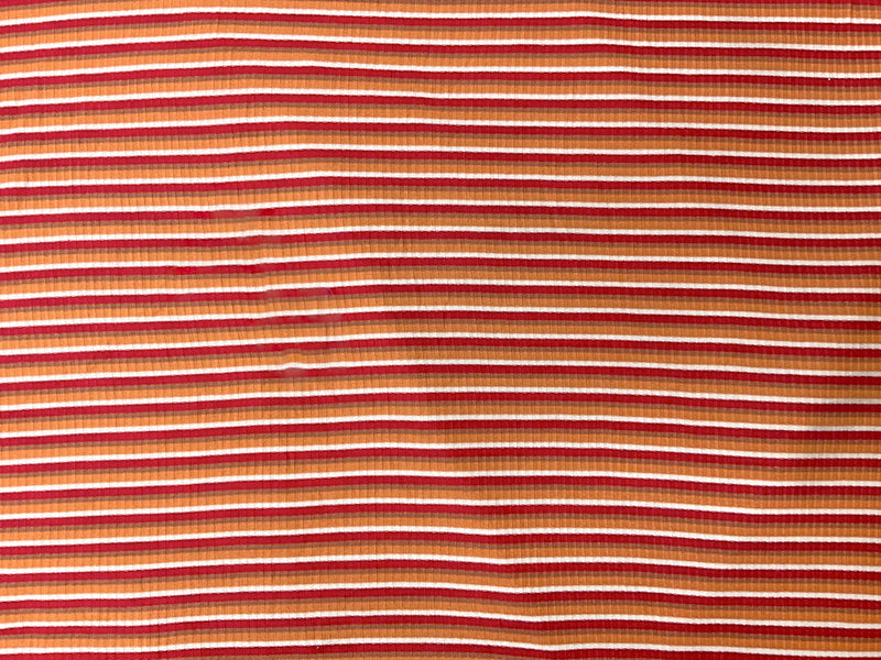 Brown-Red Poly Spandex Stretch Stripe Rib Knit Fabric
