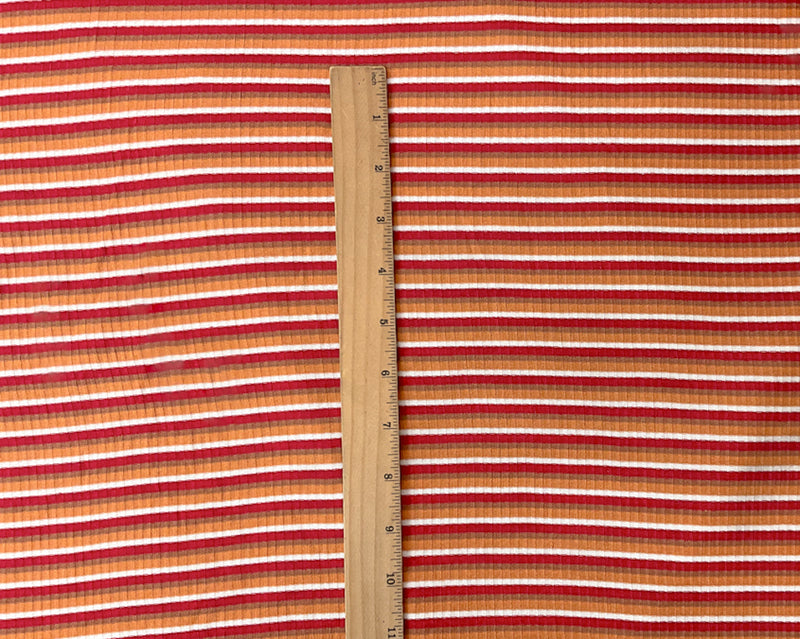 Brown-Red Poly Spandex Stretch Stripe Rib Knit Fabric