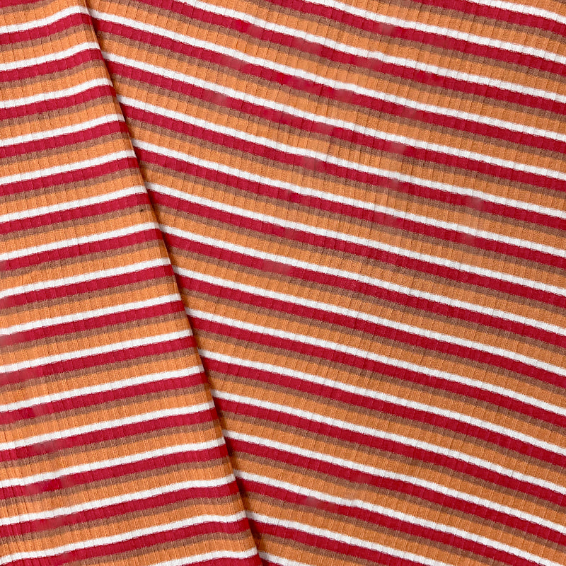 Brown-Red Poly Spandex Stretch Stripe Rib Knit Fabric