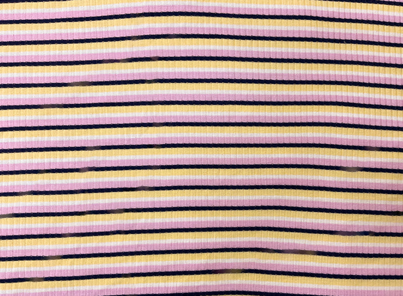 Pink-Yellow Poly Spandex Stretch Stripe Rib Knit Fabric