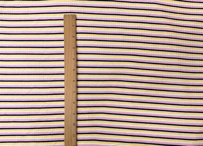 Pink-Yellow Poly Spandex Stretch Stripe Rib Knit Fabric
