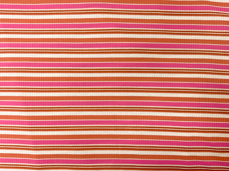 Pink-Brown Poly Spandex Stretch Stripe Rib Knit Fabric