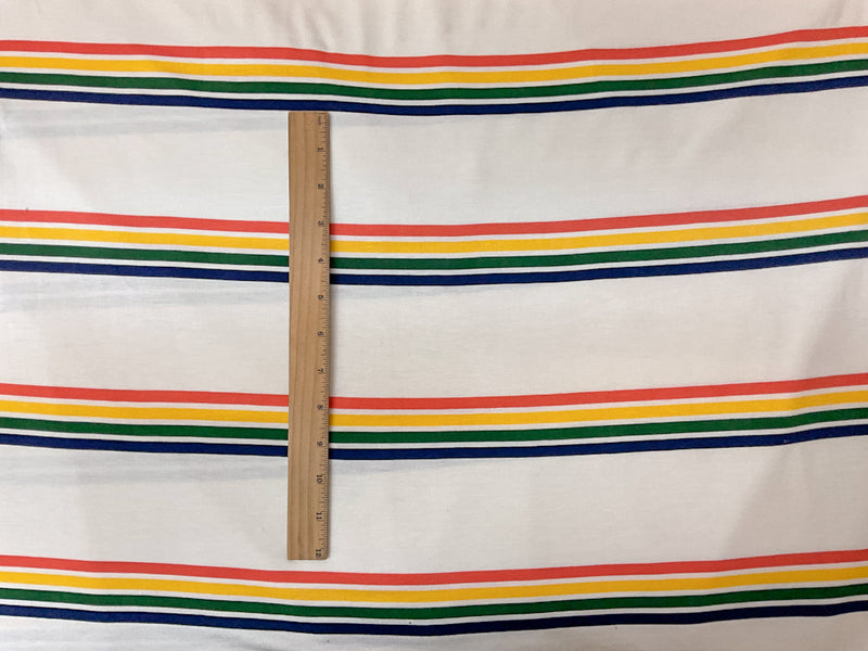 Ivory-Multi Rayon Stretch Stripe Jersey Knit Fabric