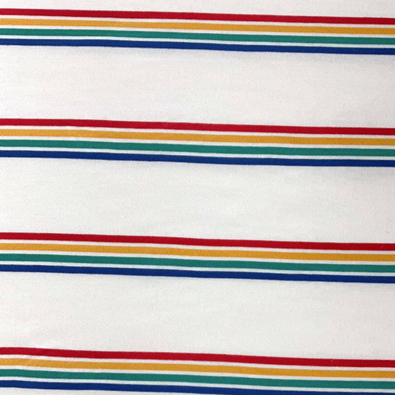 Ivory-Multi Rayon Stretch Stripe Jersey Knit Fabric