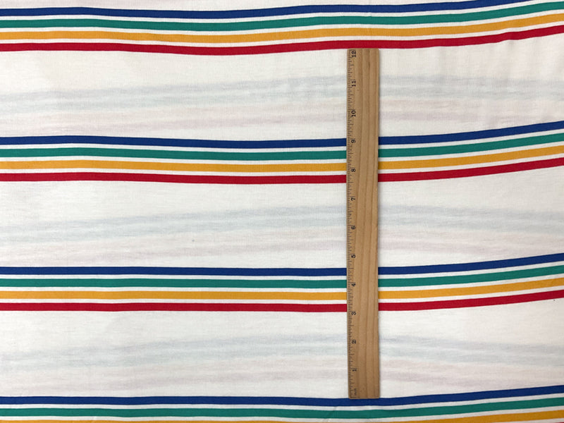 Ivory-Multi Rayon Stretch Stripe Jersey Knit Fabric