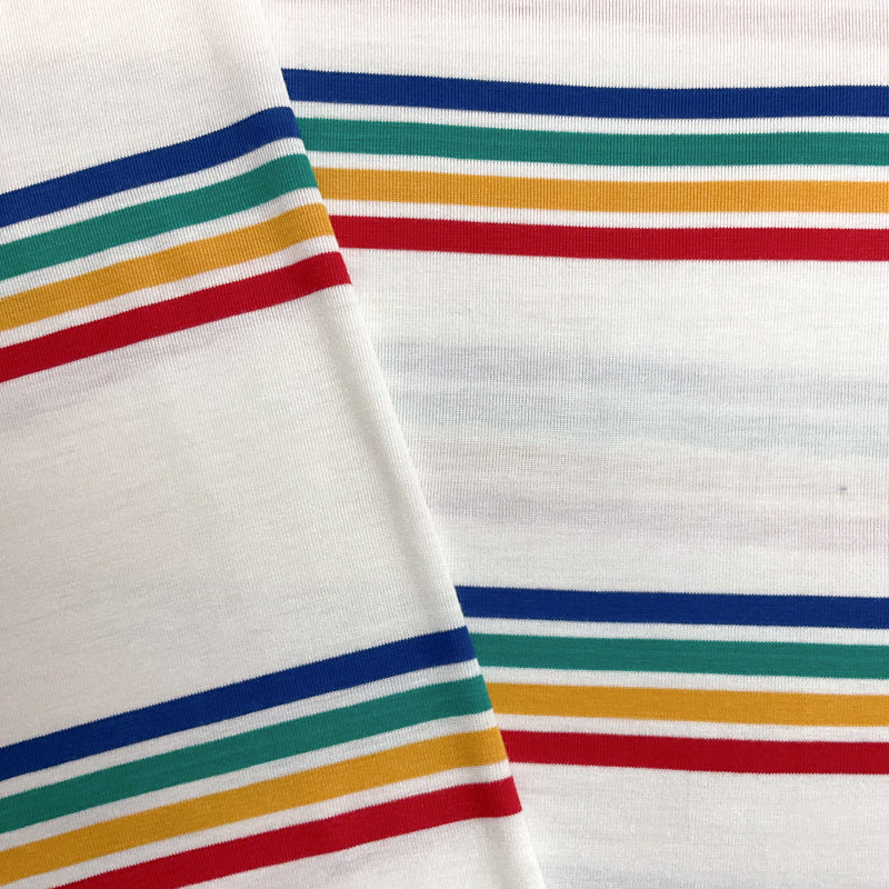 Ivory-Multi Rayon Stretch Stripe Jersey Knit Fabric