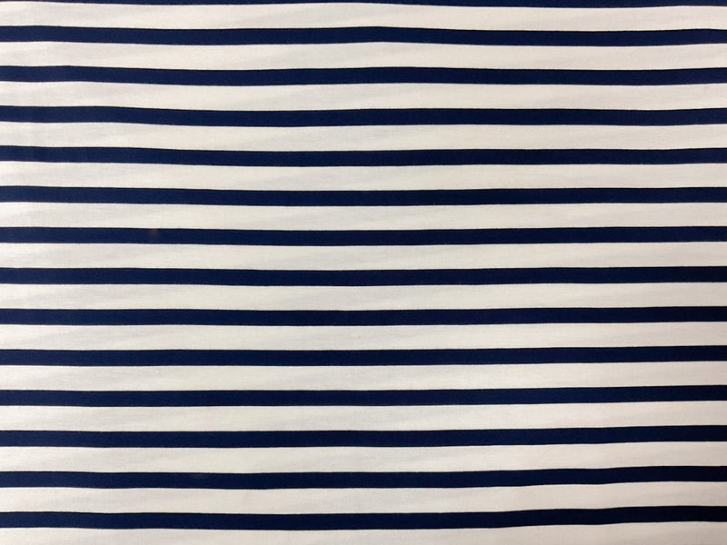 Navy-White Rayon Spandex Stretch Stripe Jersey Knit Fabric