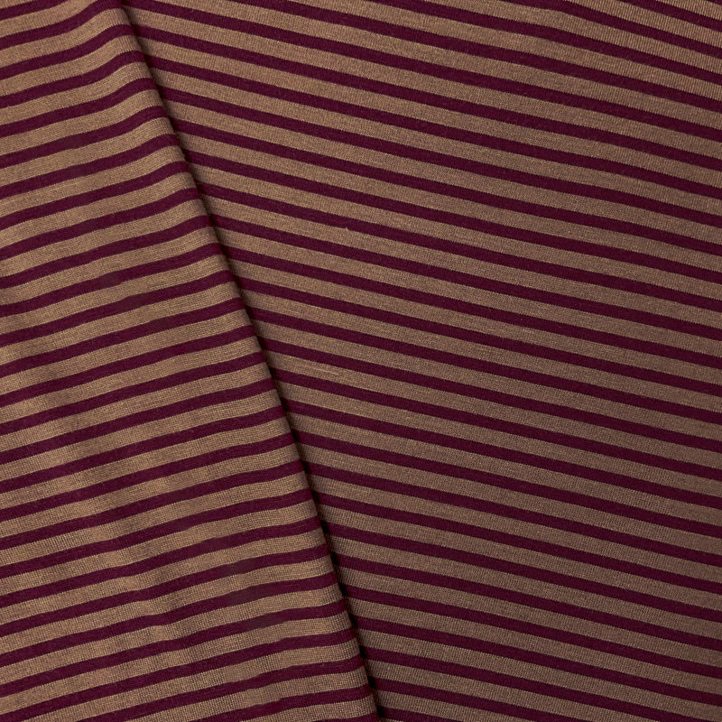 Burgundy-Brown Rayon Spandex Stretch Stripe Jersey Knit Fabric