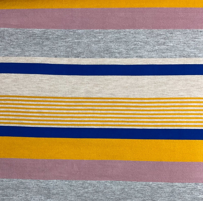 Yellow-Blue Rayon Stretch Stripe Jersey Knit Fabric