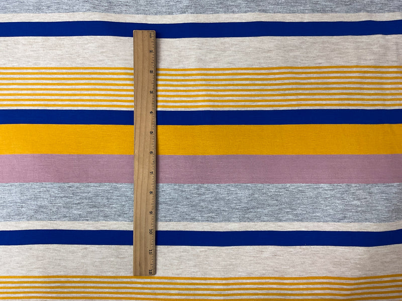 Yellow-Blue Rayon Stretch Stripe Jersey Knit Fabric