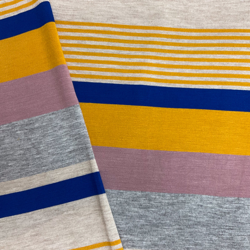 Yellow-Blue Rayon Stretch Stripe Jersey Knit Fabric