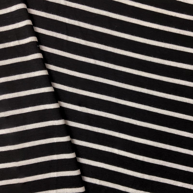 Black-White Rayon Spandex Stretch Stripe Jersey Knit Fabric