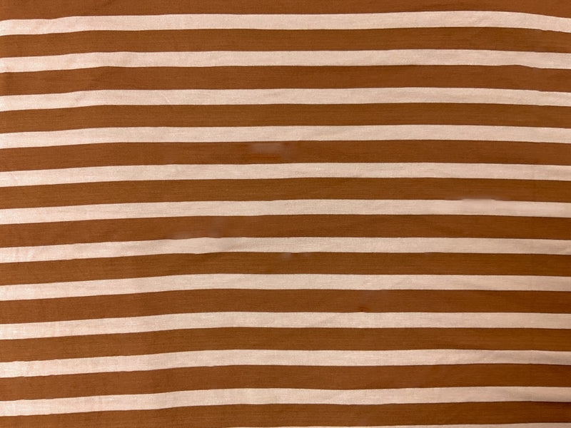 Brown-Beige Rayon Stretch Stripe Jersey Knit Fabric
