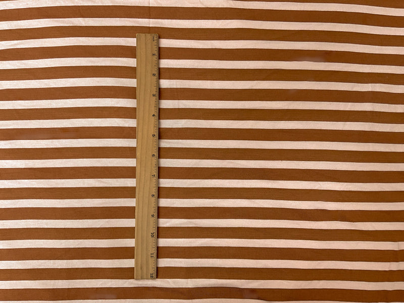 Brown-Beige Rayon Stretch Stripe Jersey Knit Fabric