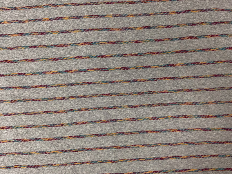Gray-Multi Poly Rayon Stretch Stripe French Terry Knit Fabric
