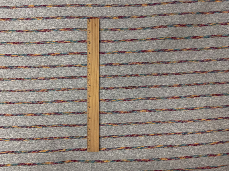 Gray-Multi Poly Rayon Stretch Stripe French Terry Knit Fabric