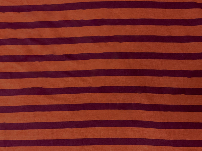 Orange-Burgundy Rayon Stretch Stripe Jersey Knit Fabric