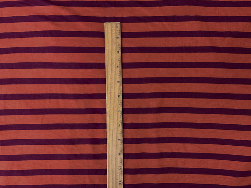 Orange-Burgundy Rayon Stretch Stripe Jersey Knit Fabric