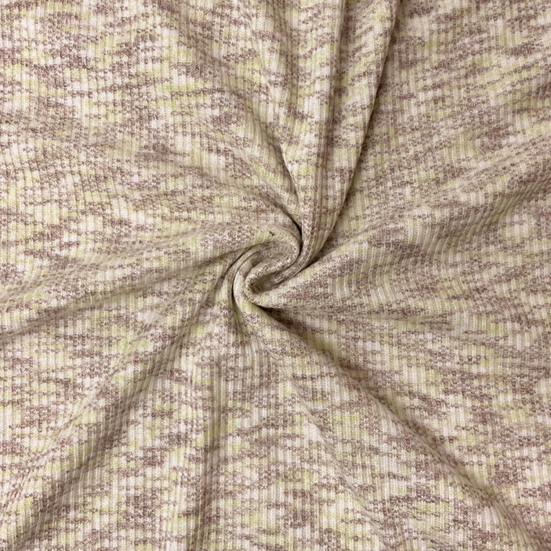 Green-Brown-White Poly Rayon Texture Stretch Rib Knit Fabric