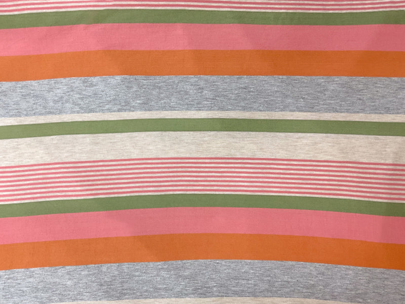 Orange-Green-Multi Rayon Spandex Stripe Jersey Knit Fabric