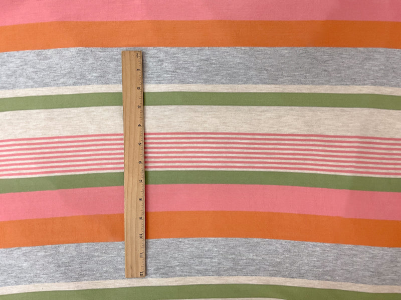 Orange-Green-Multi Rayon Spandex Stripe Jersey Knit Fabric