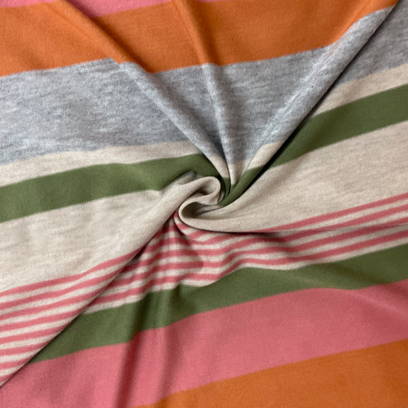 Orange-Green-Multi Rayon Spandex Stripe Jersey Knit Fabric