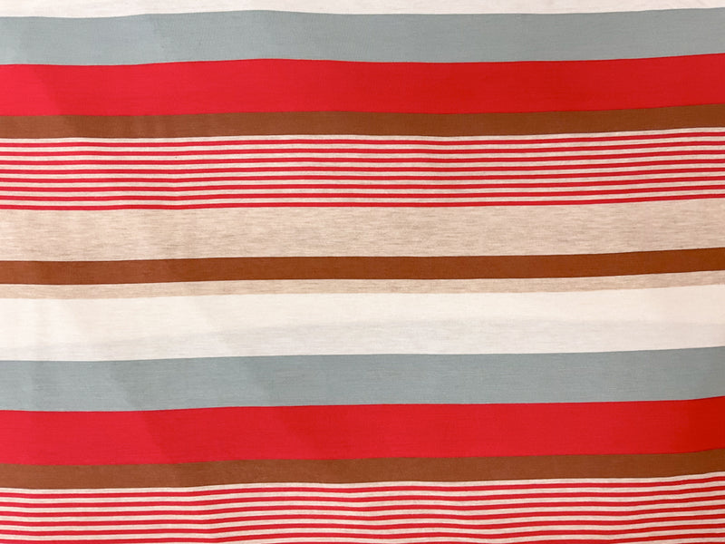 Red-Multi Rayon Spandex Stripe Jersey Knit Fabric