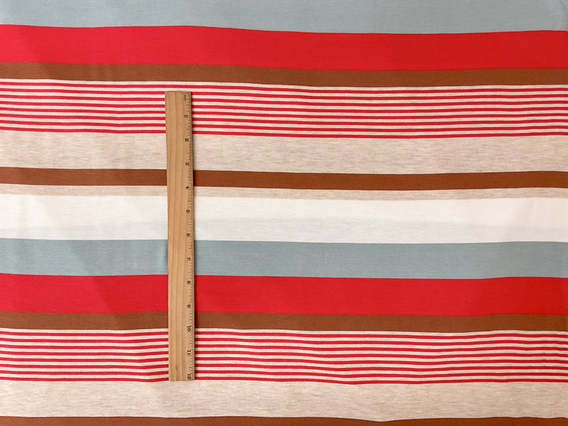 Red-Multi Rayon Spandex Stripe Jersey Knit Fabric