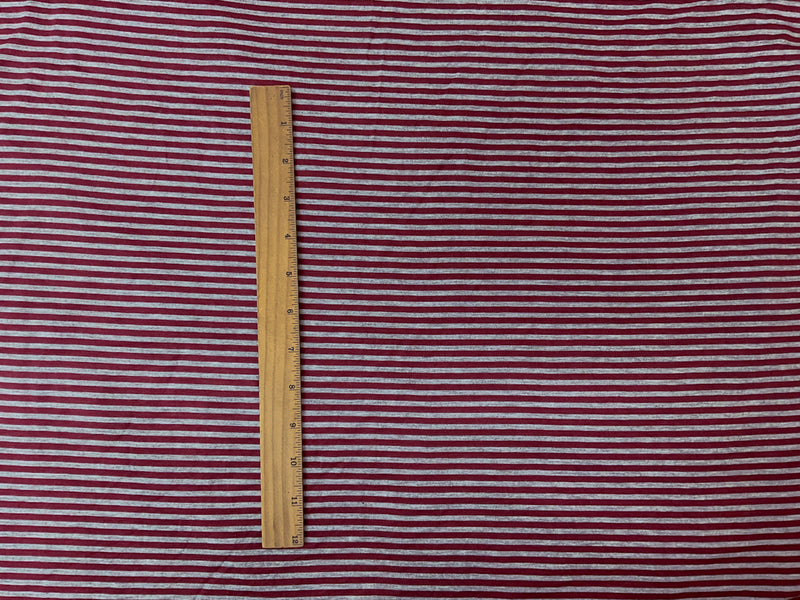 Red-Gray Rayon Spandex Stripe Jersey Knit Fabric