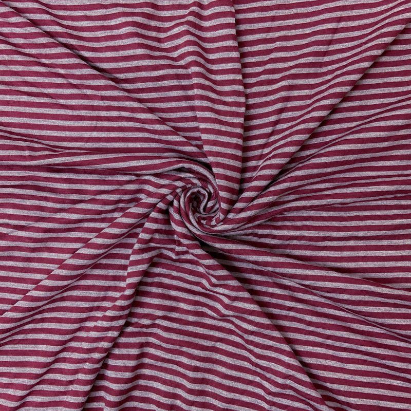 Red-Gray Rayon Spandex Stripe Jersey Knit Fabric
