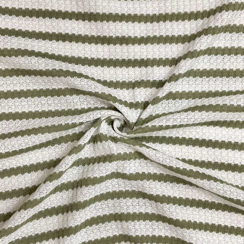 Green-White Poly Rayon Spandex Stretch Fancy Rib Knit Fabric