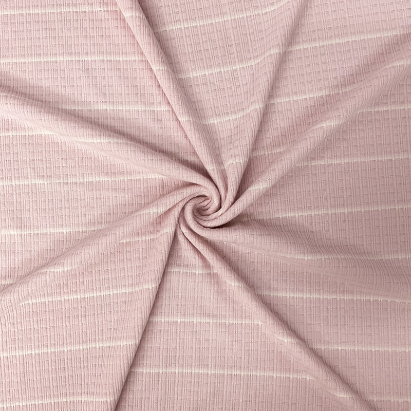 Pink-White Poly Rayon Stretch Stripe Pointelle Rib Knit Fabric