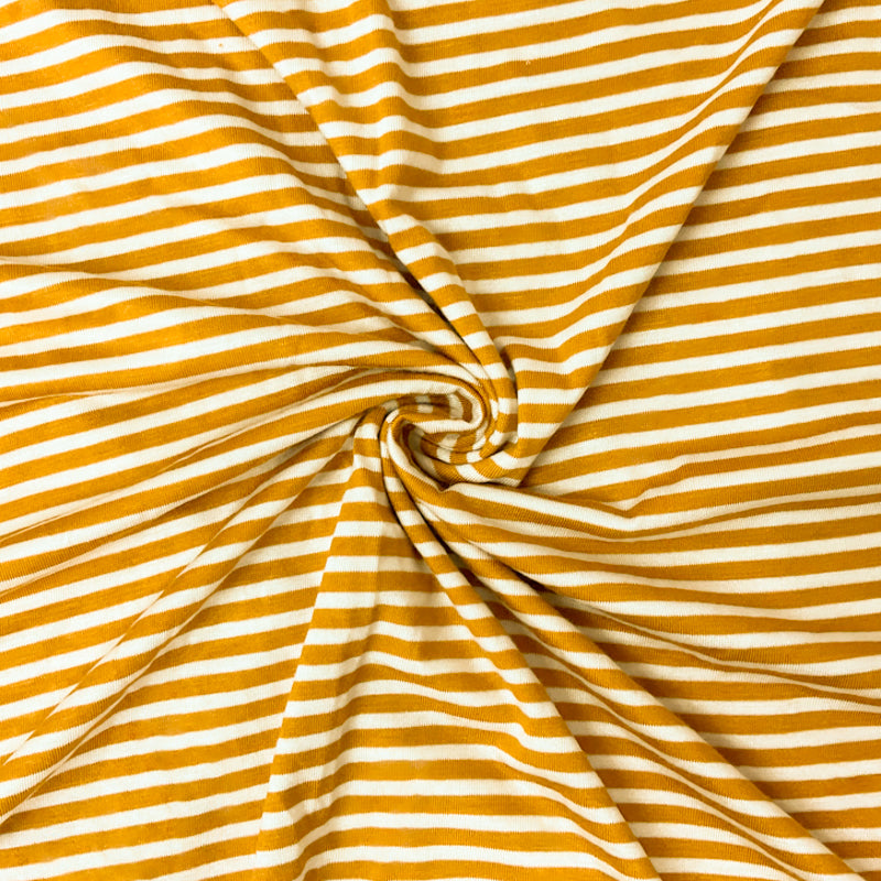 Yellow-Ivory Rayon Spandex Stripe Jersey Knit Fabric