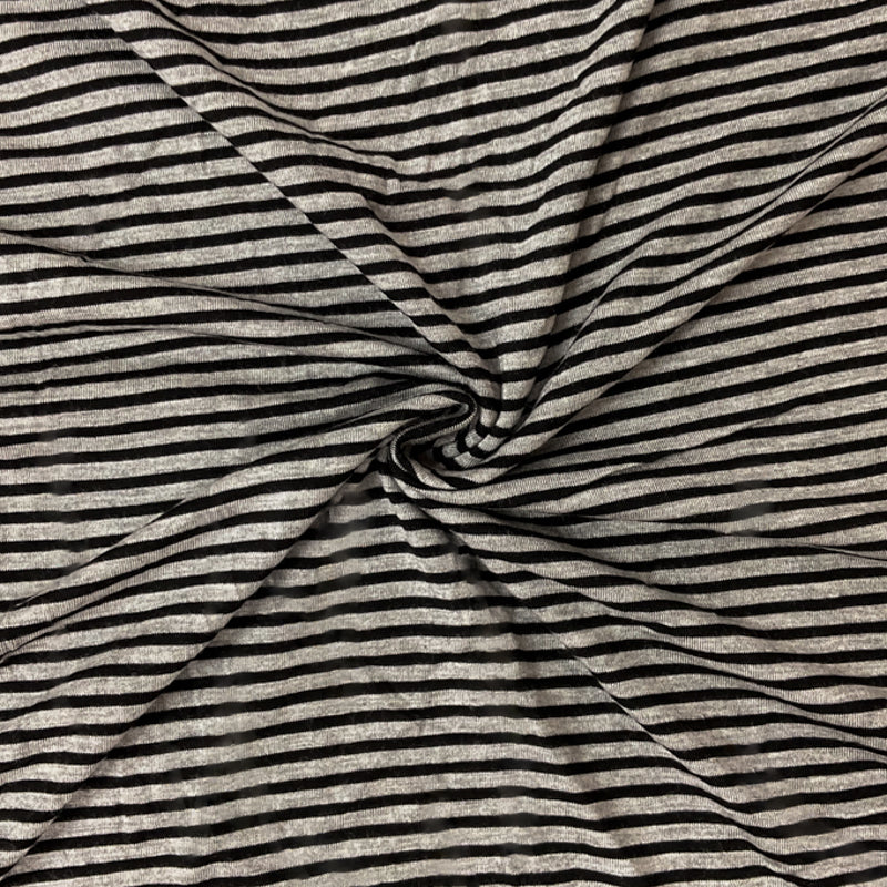 Gray-Black Rayon Spandex Stripe Jersey Knit Fabric