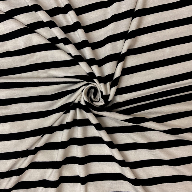 White-Black Rayon Spandex Stripe Jersey Knit Fabric