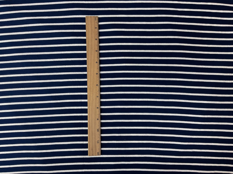 Navy-White Rayon Spandex Stripe Jersey Knit Fabric