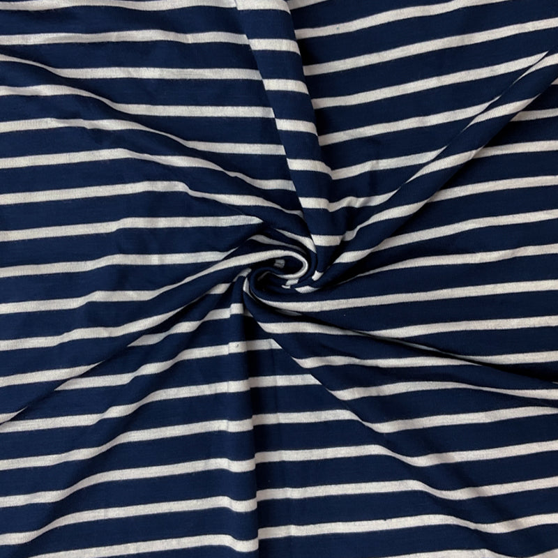 Navy-White Rayon Spandex Stripe Jersey Knit Fabric