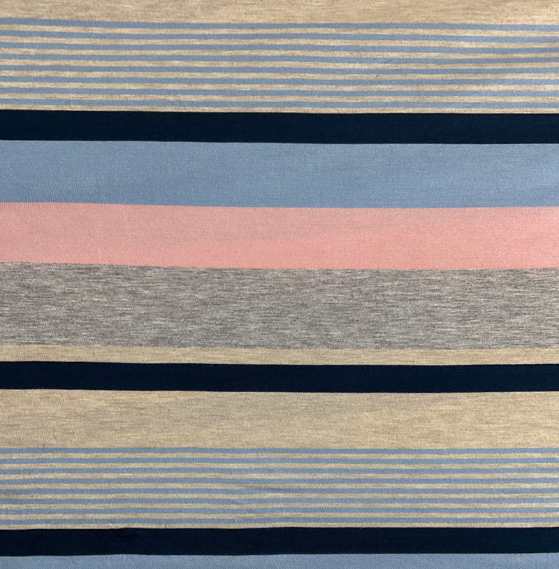 Blue-Multi Rayon Spandex Stripe Jersey Knit Fabric