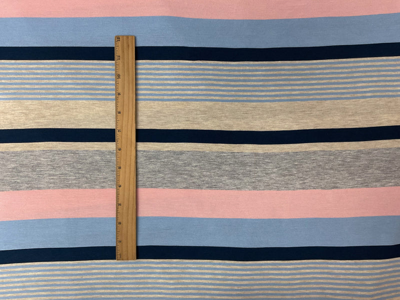 Blue-Multi Rayon Spandex Stripe Jersey Knit Fabric