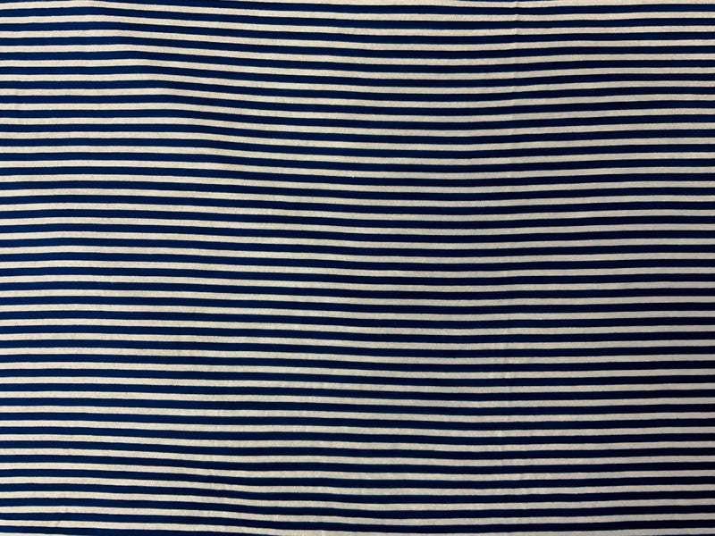 Navy-Off-White Rayon Spandex Stripe Jersey Knit Fabric