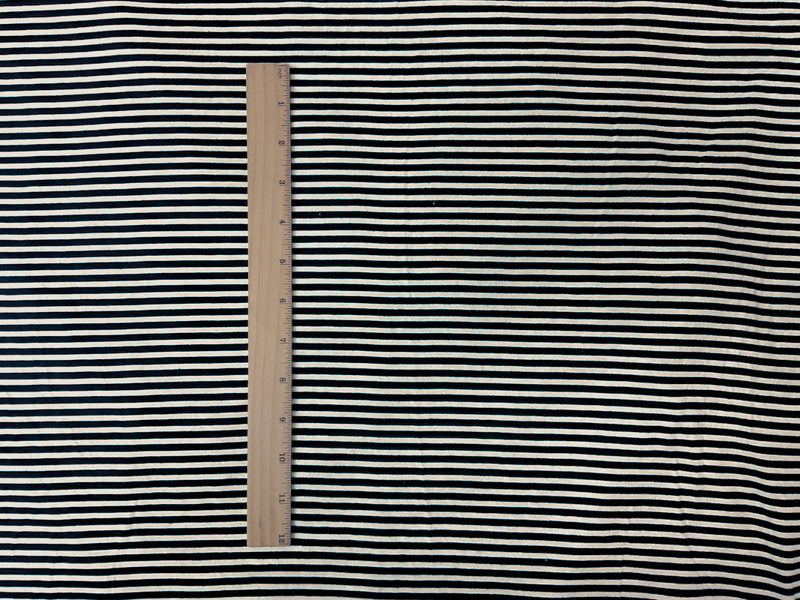 Navy-Off-White Rayon Spandex Stripe Jersey Knit Fabric