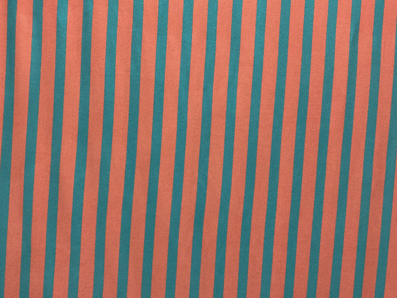 Coral-Turquoise Rayon Spandex Stripe Jersey Knit Fabric