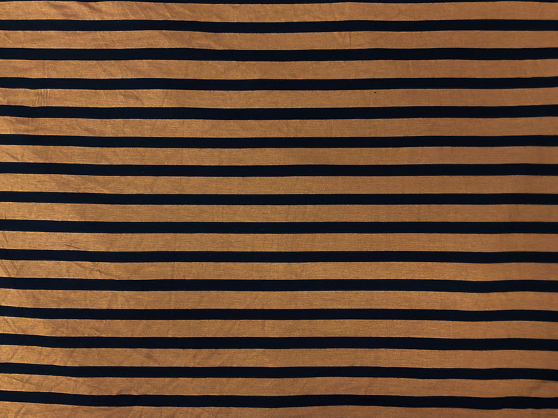 2 YD PC-Black-Brown Rayon Spandex Stripe Jersey Knit Fabric