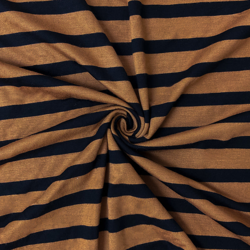 2 YD PC-Black-Brown Rayon Spandex Stripe Jersey Knit Fabric