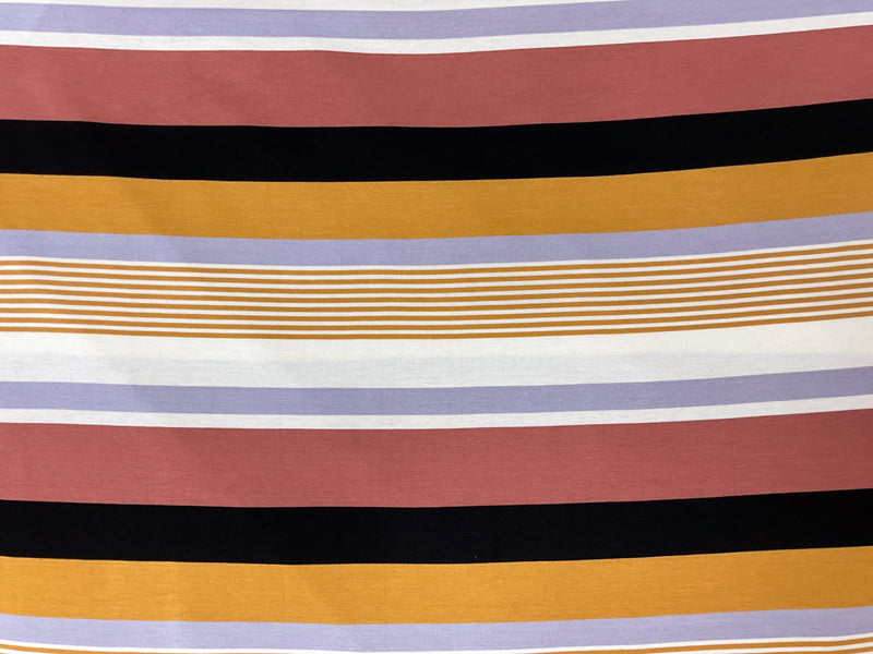 Brown-Purple-Multi Rayon Spandex Stripe Jersey Knit Fabric