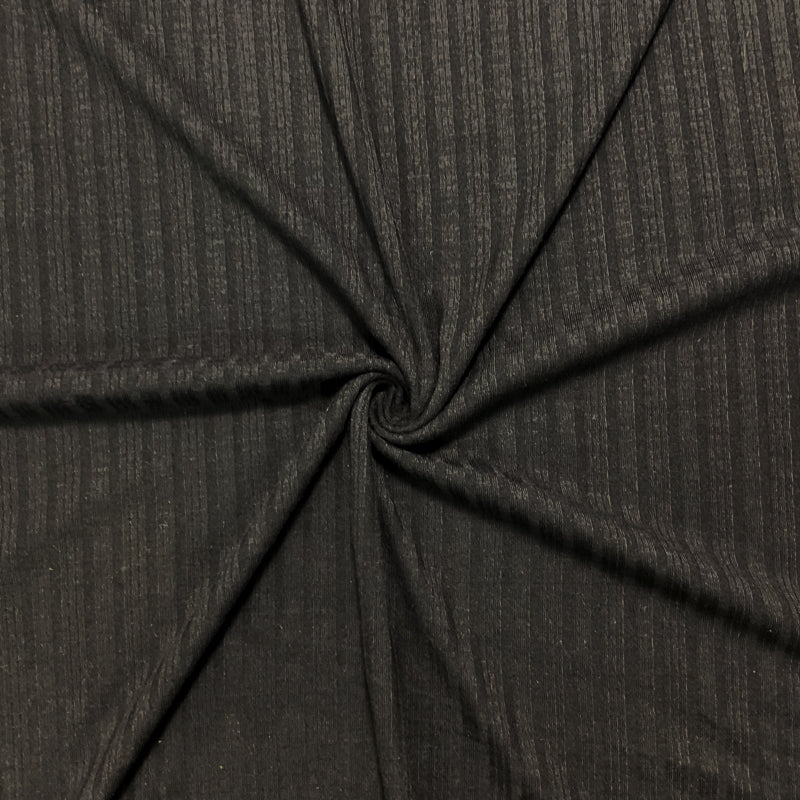 Black Poly Rayon Spandex Stretch Solid Rib Knit Fabric