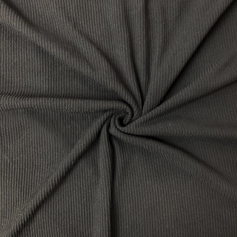 Black Poly Rayon Stretch Solid Brushed Face Rib Knit Fabric