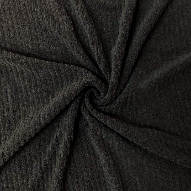 Black Poly Spandex Stretch Rib-Like Terry Face Knit Fabric