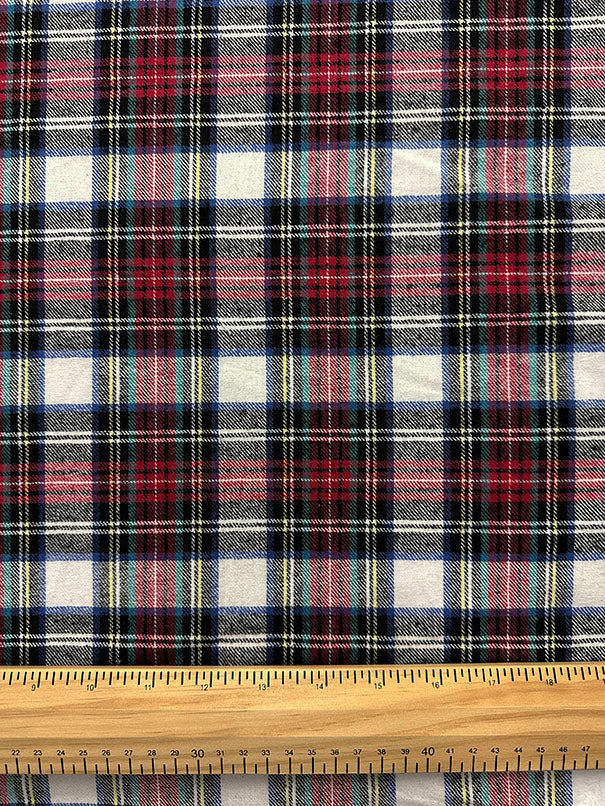White Multi Tartan Plaid Yarn Dyed Flannel Fabric